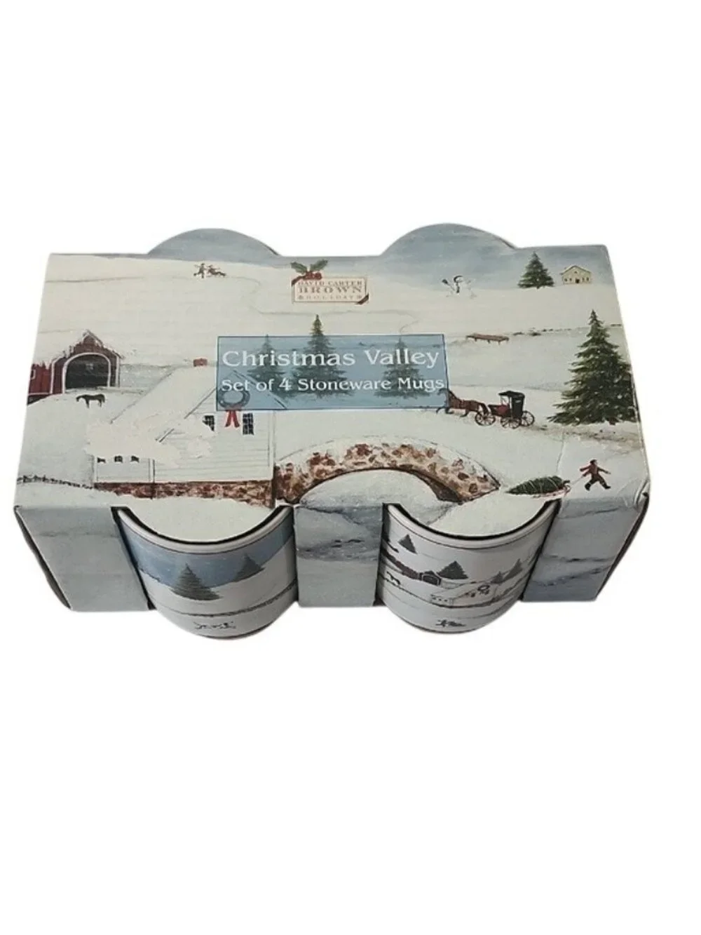 David Carter Brown Christmas Valley Stoneware Mugs, Set Of 4